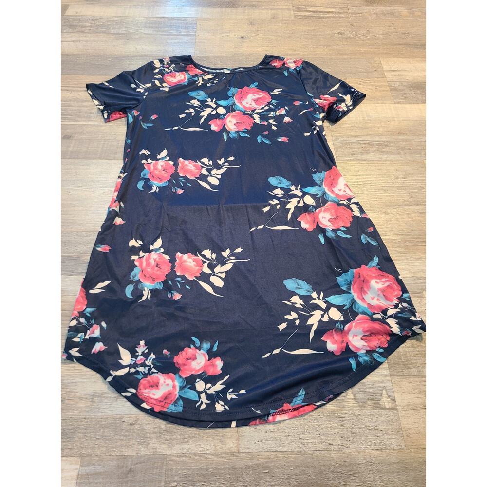 Unknown brand xl women's navy blue and floral lightweight dress with pockets